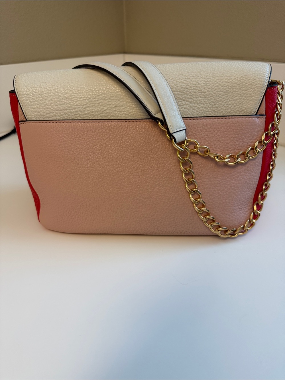 Chelsea Color-Block Tory Burch Pebbled Leather Chain Crossbody - Picture 3 of 11